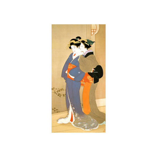 Vivolux | Orange Flüsternde Frau Wandkunst Ukiyoe Asiatische Texturierte Canvas-Druck für Gästezimmer