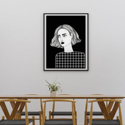 Vivolux | Texturierte schwarze Wandkunst Dekor Skandinavische Illustrationen Frau Leinwanddruck für das Wohnzimmer