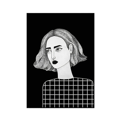Vivolux | Texturierte schwarze Wandkunst Dekor Skandinavische Illustrationen Frau Leinwanddruck für das Wohnzimmer