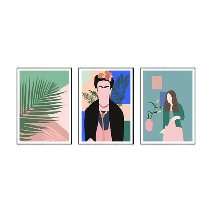 Vivolux | Blatt und Menschen Leinwand Wandkunst Set Skandinavisches Esszimmer Gemälde (Verschiedene Größen)