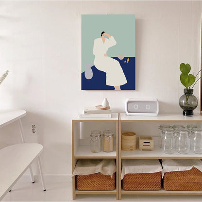 Vivolux | Weiß Frau und Topf Leinwand Texturiert Nordic Wanddeko Esszimmer Wandkunst, Mehrere Größen