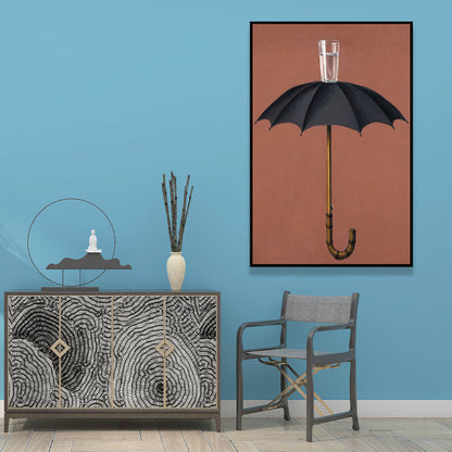 Vivolux | Regenschirm und Becher Wasser Malerei Nordisch Texturiertes Eingewickeltes Leinwand für Schlafzimmer (Mehrere Größenoptionen)