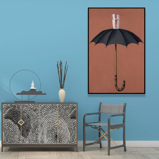 Vivolux | Regenschirm und Becher Wasser Malerei Nordisch Texturiertes Eingewickeltes Leinwand für Schlafzimmer (Mehrere Größenoptionen)