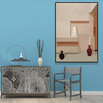 Vivolux | Texturiertes geometrisches und Vasenmalerei skandinavische Leinwand Wandkunst Dekor in Pastellfarbe