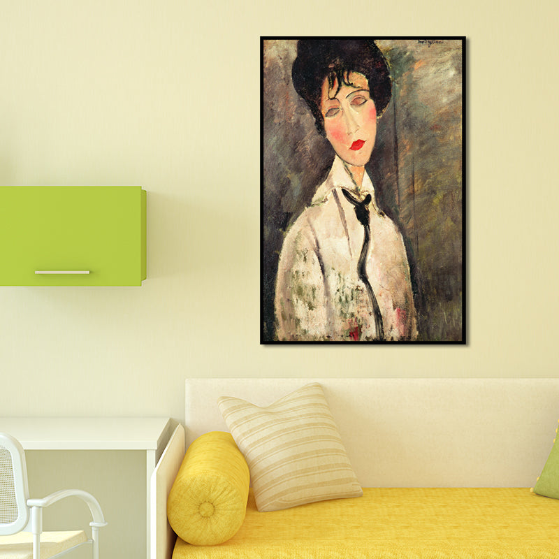 Vivolux | Weiß-Grau Traditionelle Leinwand Kunst Frauenporträt Wanddekoration für das Wohnzimmer