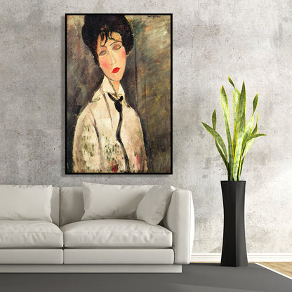 Vivolux | Weiß-Grau Traditionelle Leinwand Kunst Frauenporträt Wanddekoration für das Wohnzimmer