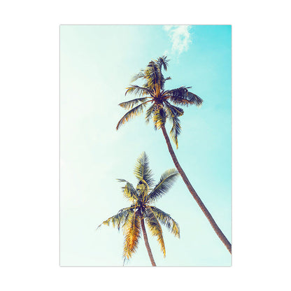 Vivolux | Blaue tropische Leinwandkunst Kokosnuss-Palmen und Himmelblick Wanddekoration für das Wohnzimmer