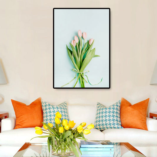 Vivolux | Pflanze Bouquet Kunstdruck Nordische Leinwand Wanddekoration in Pastellfarbe, Texturierte Oberfläche