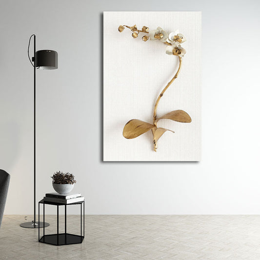 Vivolux | Gold Nordic Leinwandkunst Zweig der blühenden Blume Wanddekoration für das Wohnzimmer