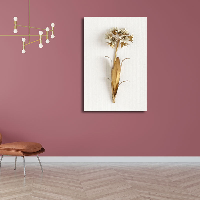 Vivolux | Gold Nordic Leinwandkunst Zweig der blühenden Blume Wanddekoration für das Wohnzimmer