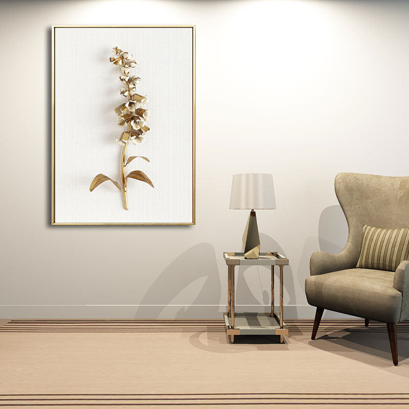 Vivolux | Blumenast Wandkunst Druck Gold und Weiß Leinwand Wanddekoration für Schlafzimmer, Texturiert