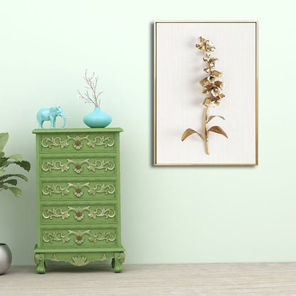 Vivolux | Blumenast Wandkunst Druck Gold und Weiß Leinwand Wanddekoration für Schlafzimmer, Texturiert