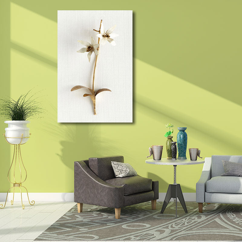 Vivolux | Blumenast Wandkunst Druck Gold und Weiß Leinwand Wanddekoration für Schlafzimmer, Texturiert