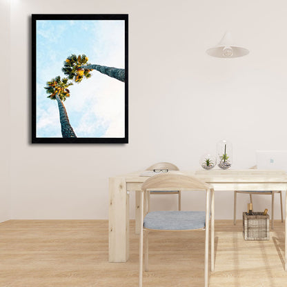 Vivolux | Palm Tree Looking-Up Leinwanddruck Tropische Texturierte Wandkunst in Blau für Zuhause