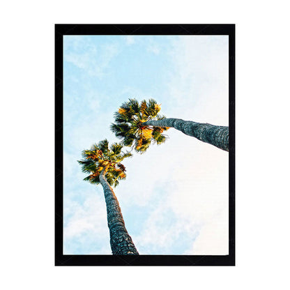 Vivolux | Palm Tree Looking-Up Leinwanddruck Tropische Texturierte Wandkunst in Blau für Zuhause