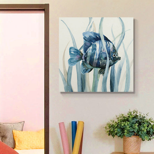 Vivolux | Tropische Fische Wandkunst Druck Leinwand Texturierte Oberfläche Blaue Wanddekoration für das Kinderzimmer