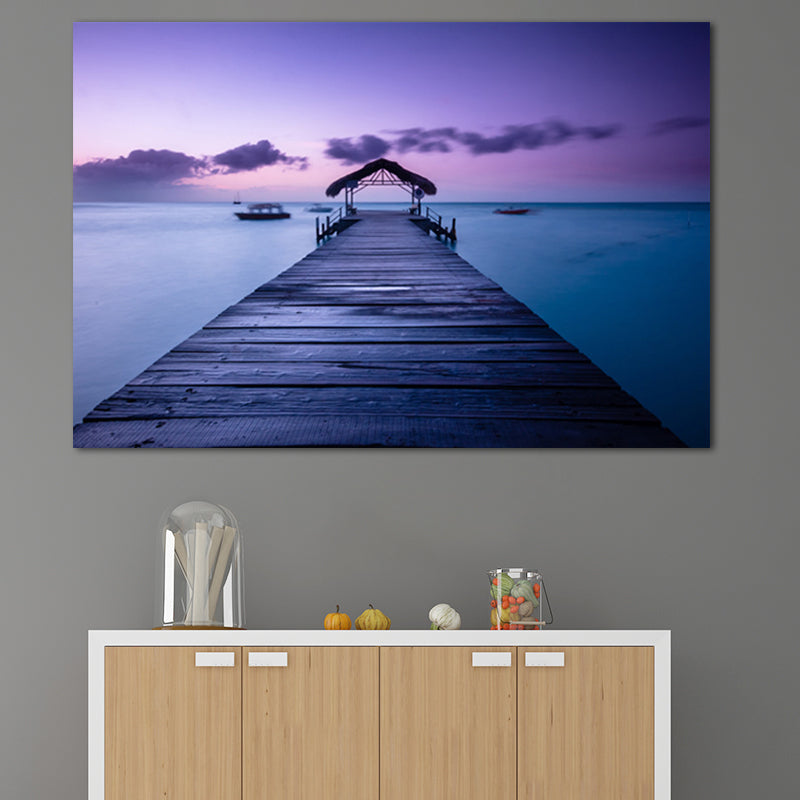 Vivolux | Brücke zum Meer Leinwand Pastellfarbe Moderner Stil Wandkunst Dekor für Wohnzimmer