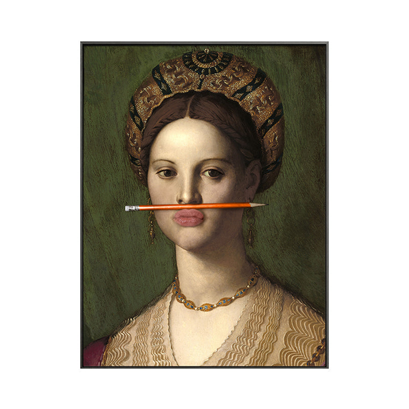 Vivolux | Lustiger Spoof Frauenporträt Kunstdruck für das Mädchenzimmer, dunkle Farbe, strukturierte Oberfläche