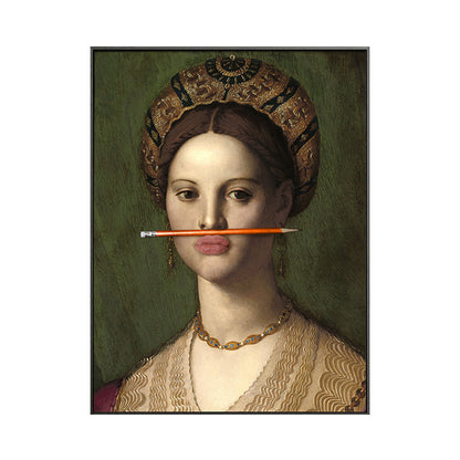 Vivolux | Lustiger Spoof Frauenporträt Kunstdruck für das Mädchenzimmer, dunkle Farbe, strukturierte Oberfläche