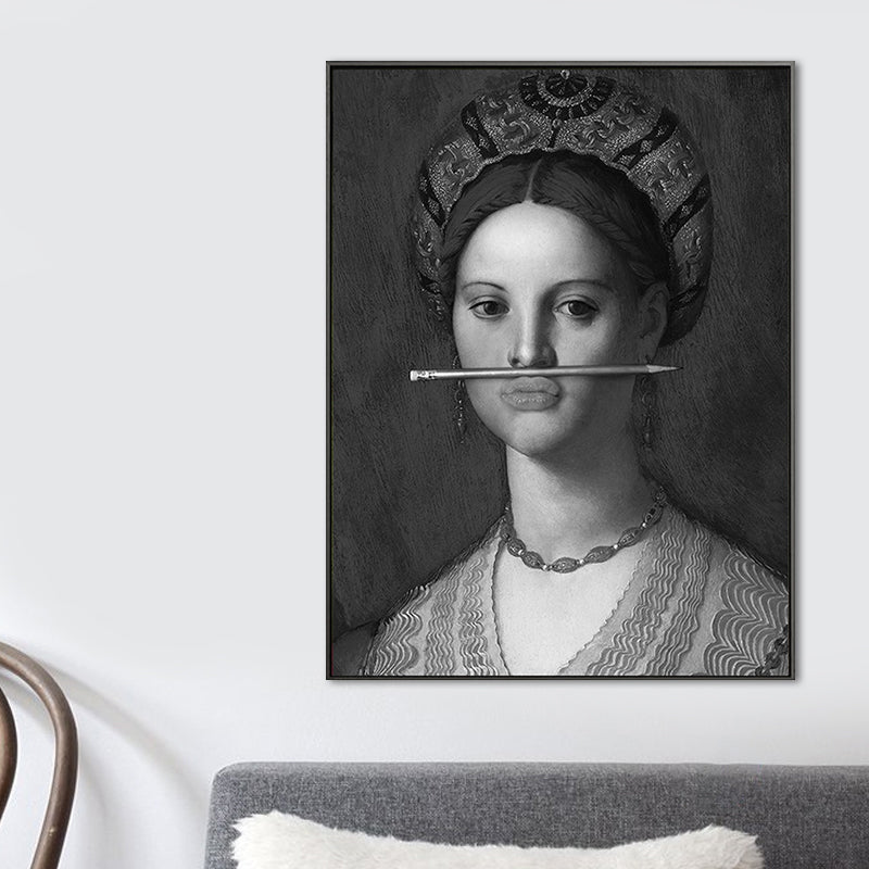 Vivolux | Lustiger Spoof Frauenporträt Kunstdruck für das Mädchenzimmer, dunkle Farbe, strukturierte Oberfläche