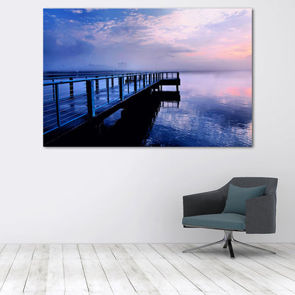 Vivolux | Ruhige Meer Brücke Landschaft Leinwand Kunst für Wohnzimmer Sonnenuntergang Landschaft Wanddekoration