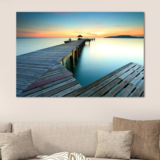 Vivolux | Ruhige Meer Brücke Landschaft Leinwand Kunst für Wohnzimmer Sonnenuntergang Landschaft Wanddekoration
