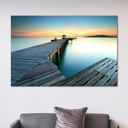 Vivolux | Ruhige Meer Brücke Landschaft Leinwand Kunst für Wohnzimmer Sonnenuntergang Landschaft Wanddekoration