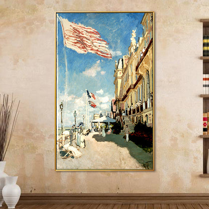 Vivolux | Klassische Monet Straßenansicht Malerei Blau das Hotel Des Roches Noires in Trouville Wandkunst