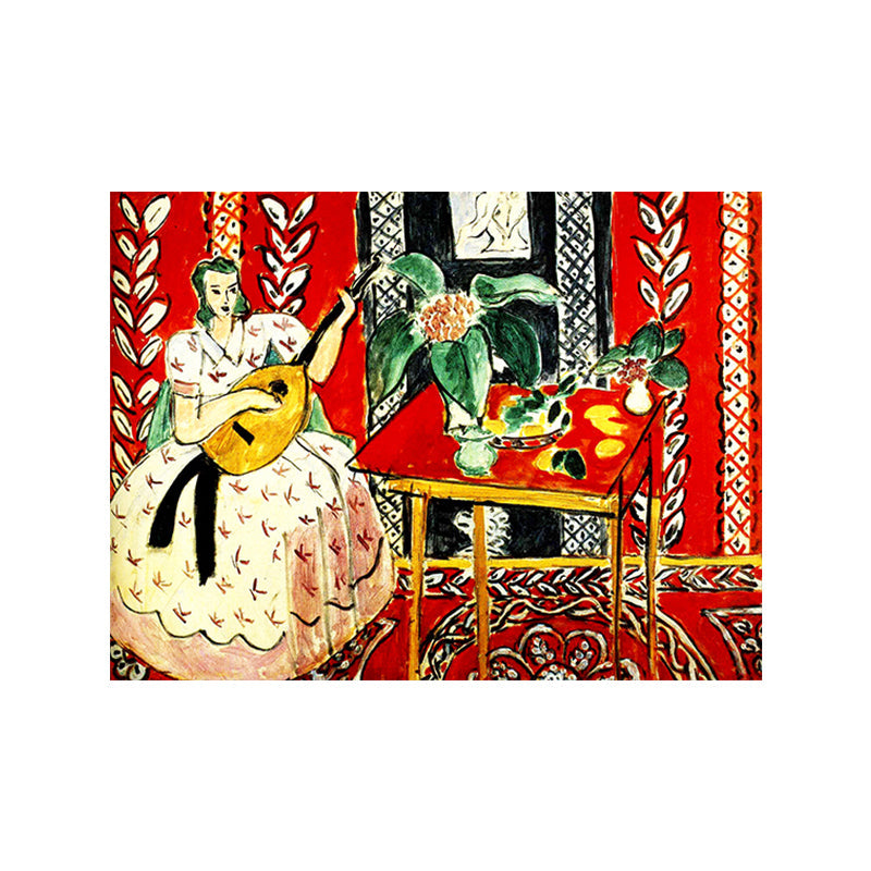 Vivolux | Henri Matisse das Musik Gemälde in Rot Leinwand Wandkunst Druck für Schlafzimmer, Texturiert