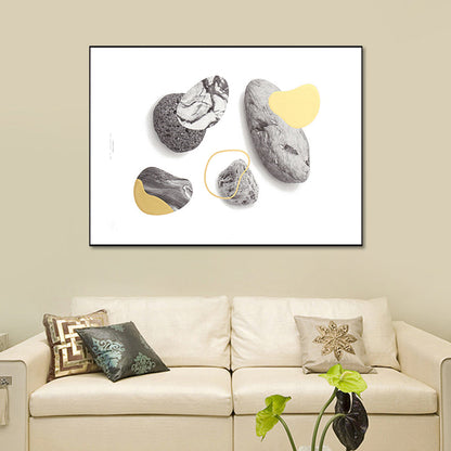 Vivolux | Nordic Stone Leinwandkunst Grau und Weiß Abstract Muster Wanddekoration für das Schlafzimmer