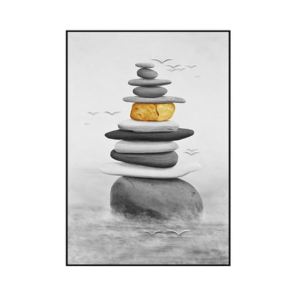 Vivolux | Gestapelte Kopfsteinpflaster-Leinwanddruck Asiatischer Stil Texturiertes Wandkunstwerk in Grau und Gelb