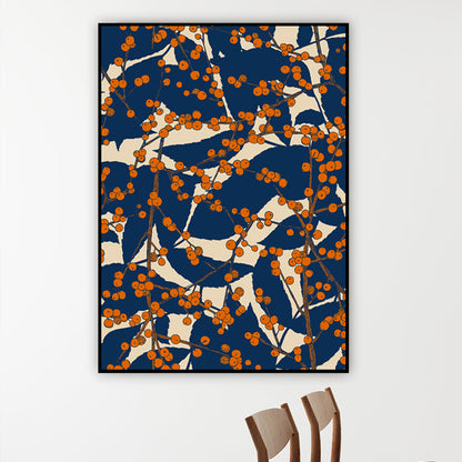 Vivolux | Vintage Blossom Branch Canvas Print Blau Texturiertes Wandkunst Deko für Wohnzimmer