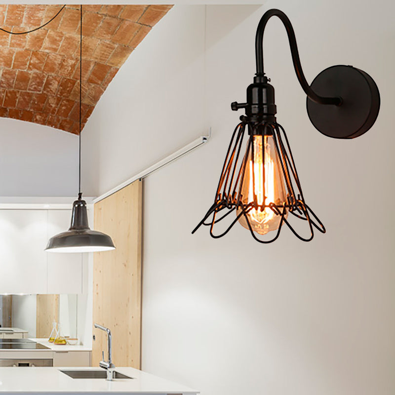 Vivolux | 1 Kopf Metall Wandlampe Antik Stilvoll Schwarz Drahtgestell Restaurant Wand Sconce Licht mit Blütenblattdesign