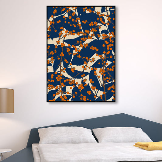 Vivolux | Vintage Blossom Branch Canvas Print Blau Texturiertes Wandkunst Deko für Wohnzimmer