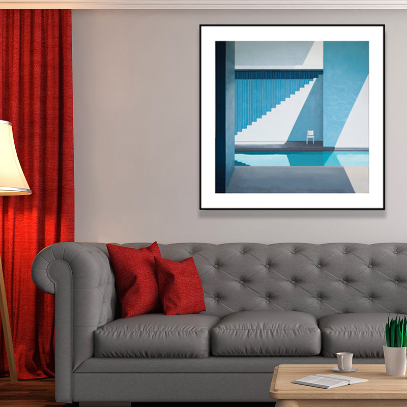 Vivolux | Nordic Canvas Print Dunkle Farbe Ecke eines Gebäudes und Stuhl Wandkunst Dekor für Schlafzimmer
