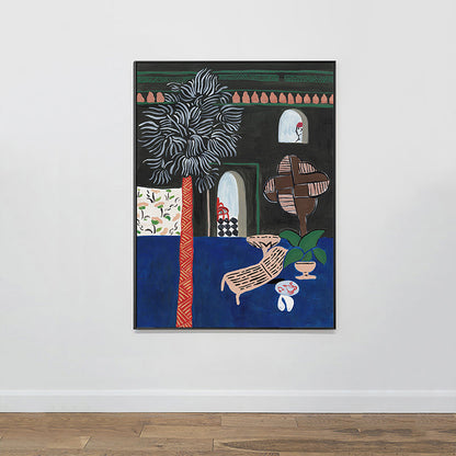 Vivolux | Kinder Kunst Patio Aussicht Gemälde Blau Strukturierte Leinwand Wanddekoration für das Wohnzimmer