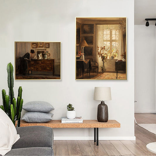 Vivolux | Vintage House Interiors Leinwandkunst Dunkle Farbe Stilllebenmalerei für das Esszimmer