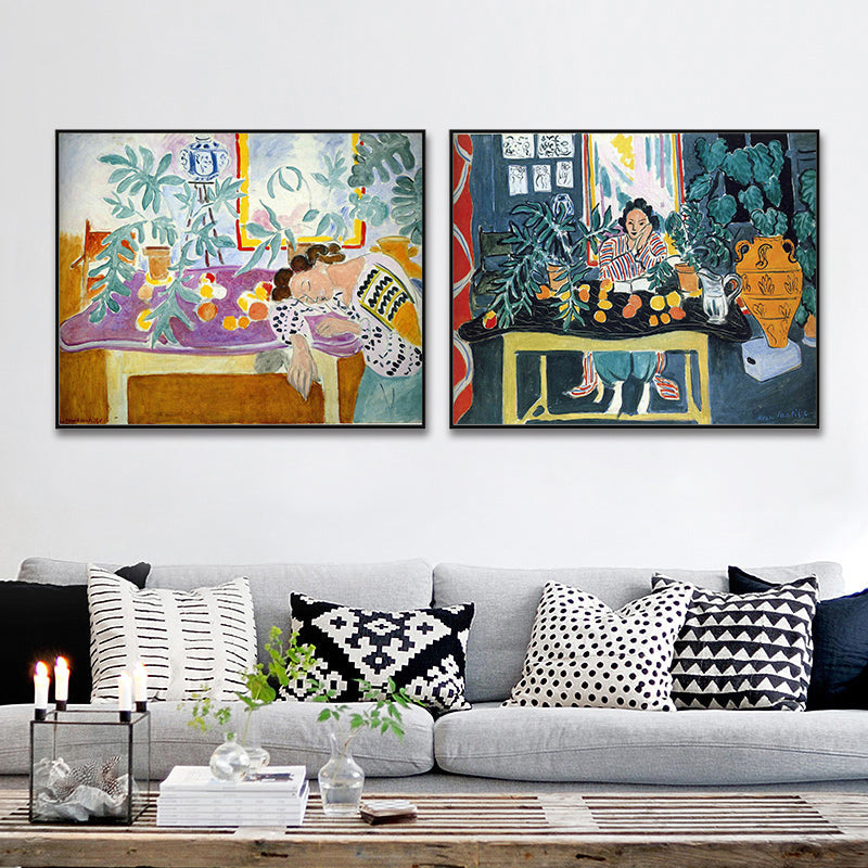 Vivolux | Fauvisme Matisse Napping Schilderij Groene Eetkamer Wand Kunst, Textuuroppervlak