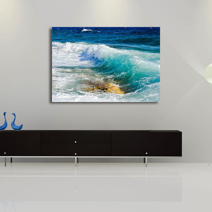 Vivolux | Blue Sea Surge Leinwandkunst Ozeanszenerie Tropix Texturierte Wanddekoration für das Wohnzimmer