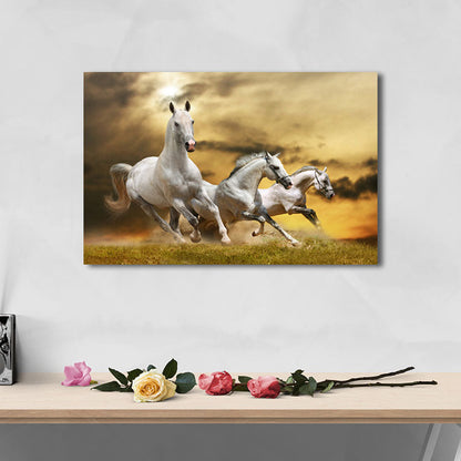 Vivolux | Feine Pferde Wandkunst Texturierte Zeitgenössische Wohnzimmer Leinwanddruck in Dunkler Farbe