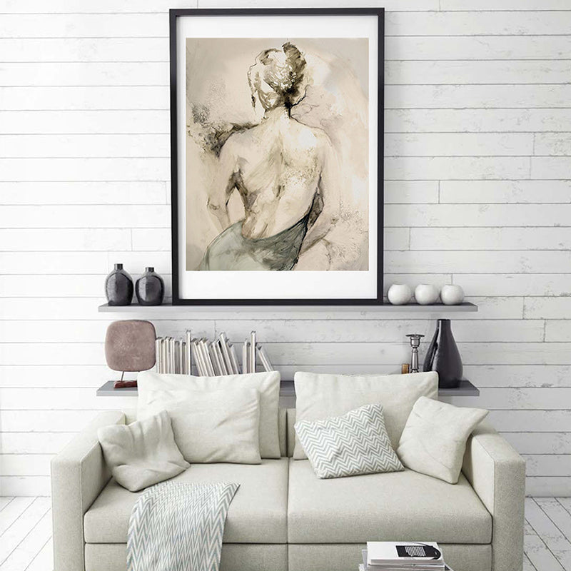 Vivolux | Sexy Frau Rücken Zeichnung Leinwand Wandkunst für Wohnzimmer, Gelb, Texturierte Oberfläche