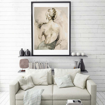 Vivolux | Sexy Frau Rücken Zeichnung Leinwand Wandkunst für Wohnzimmer, Gelb, Texturierte Oberfläche