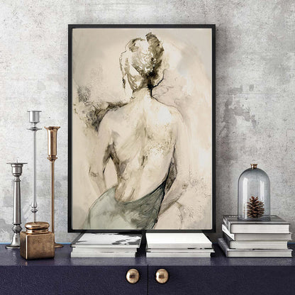Vivolux | Sexy Frau Rücken Zeichnung Leinwand Wandkunst für Wohnzimmer, Gelb, Texturierte Oberfläche