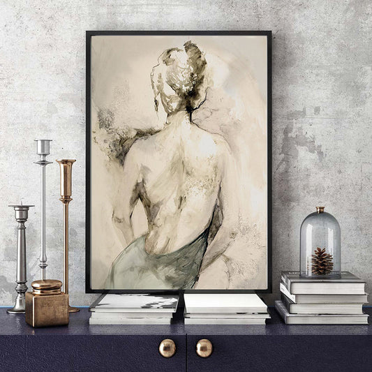 Vivolux | Sexy Frau Rücken Zeichnung Leinwand Wandkunst für Wohnzimmer, Gelb, Texturierte Oberfläche
