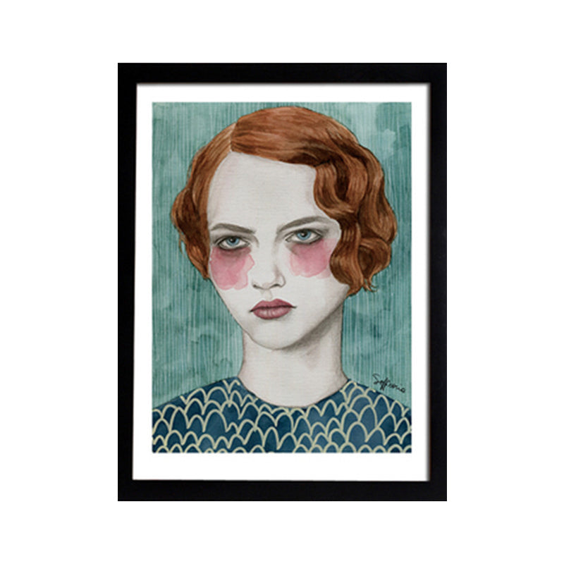 Vivolux | Mädchen Zeichnung Wandkunst Dekor Grün Traditionelle Leinwand für Hausinterieur, Texturiert