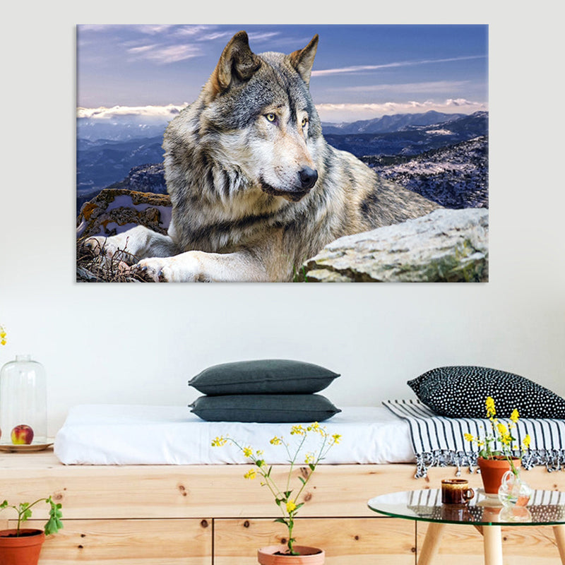 Vivolux | Zeitgenössischer Wolf Leinwanddruck Blau Wohnzimmer Wandkunst Dekoration, Texturierte Oberfläche