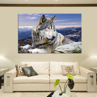 Vivolux | Zeitgenössischer Wolf Leinwanddruck Blau Wohnzimmer Wandkunst Dekoration, Texturierte Oberfläche