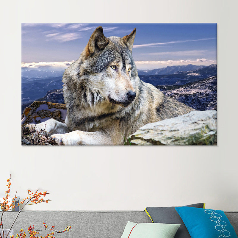 Vivolux | Zeitgenössischer Wolf Leinwanddruck Blau Wohnzimmer Wandkunst Dekoration, Texturierte Oberfläche