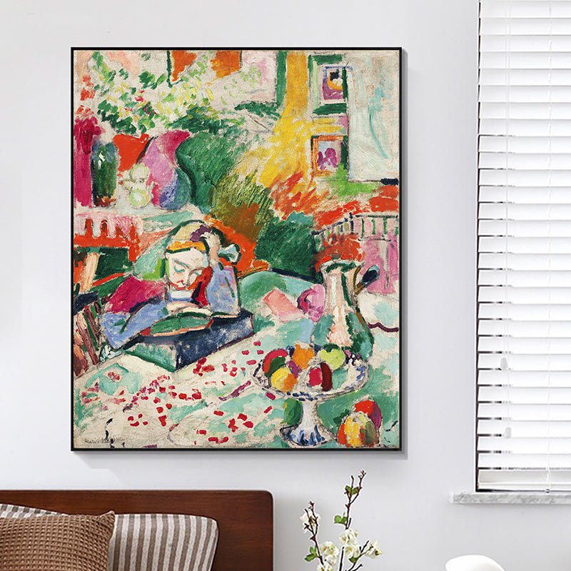 Vivolux | Henri Matisse Mädchen Lesen Malerei Französische Land Texturierten Leinwand Wandkunst in Grün