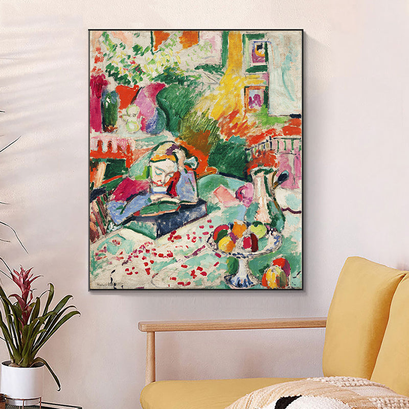 Vivolux | Henri Matisse Mädchen Lesen Malerei Französische Land Texturierten Leinwand Wandkunst in Grün